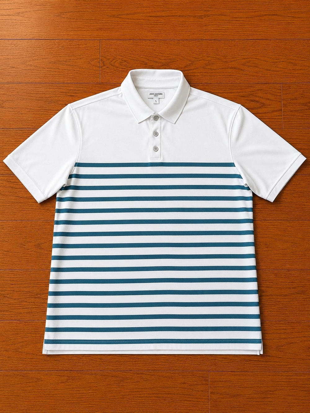 Ashworth Golf Polo Shirt Mens Large White Blue Striped Short Sleeve Casual Shirt
